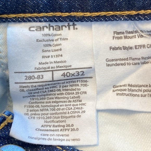 Carhartt work jeans FR NFPA 2112/CAT 2 Size: 40x32, Used - Picture 10 of 12